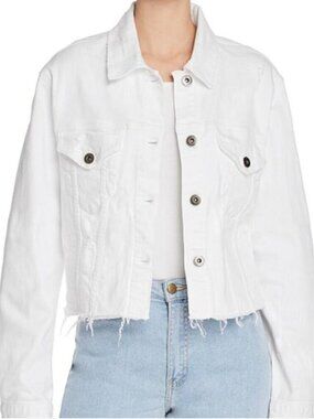 Pistola White Cropped Distressed Denim Jacket